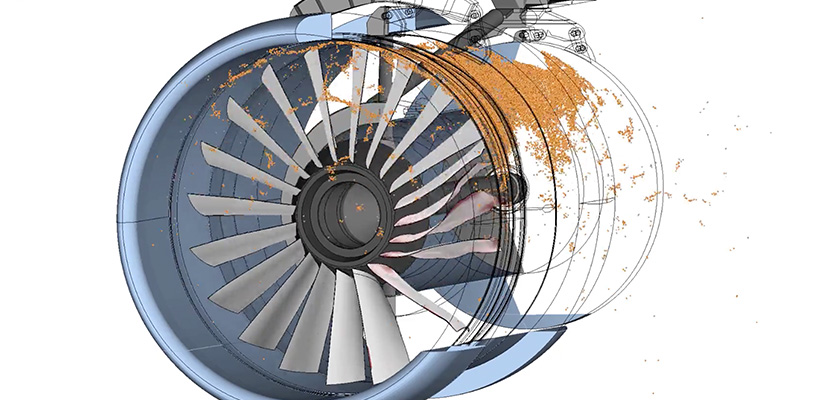 Simulation of bird ingest into aeroengine and fan blade containment due to bird strike.
