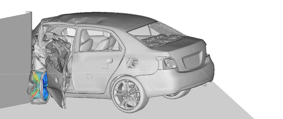 Simulation of a collision between structure and front left-hand side of car.