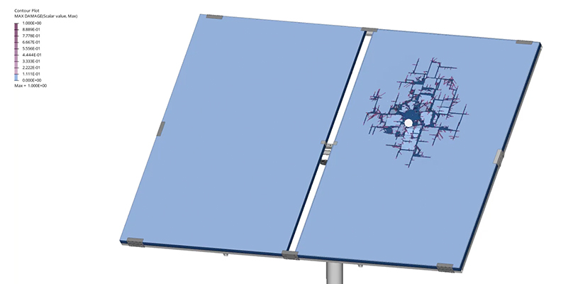 Simulation of an impact on a solar panel.