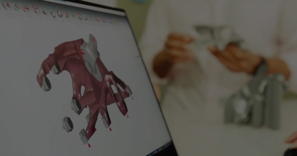 A part being designed for additive manufacturing, shown on a computer screen.