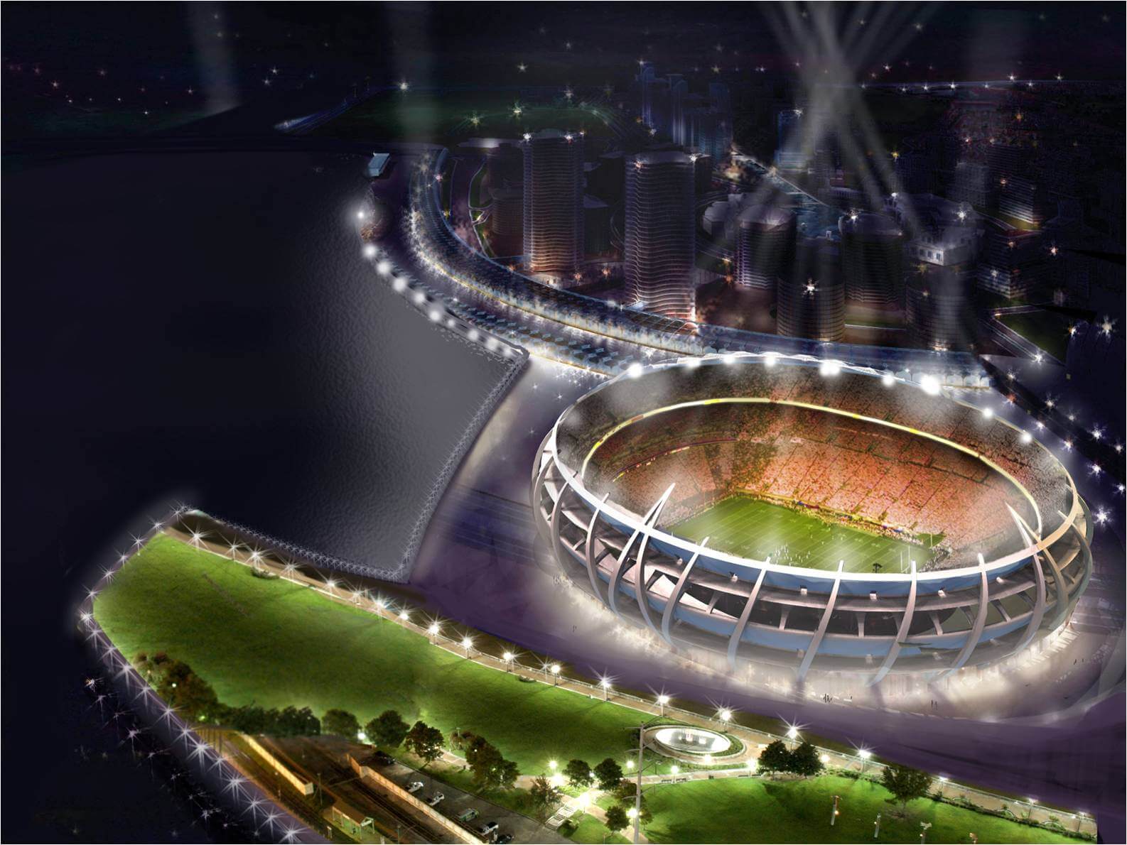 A mock-up of the Colossus stadium design project created with Altair Inspire.